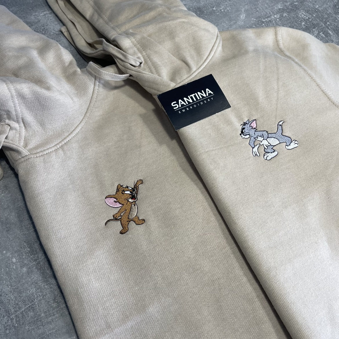 Cat and Mouse Embroidered Sweatshirt Hoodie or T-Shirt