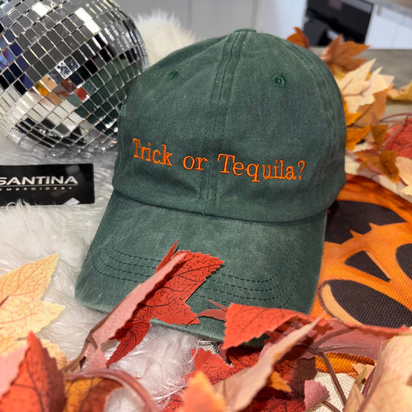 Trick or Tequila? Embroidered fun autumn Halloween cap
