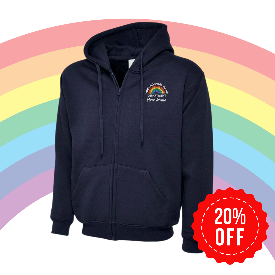 Personalised healthworker Zip Up UNISEX hoodie customised with your name location and department role