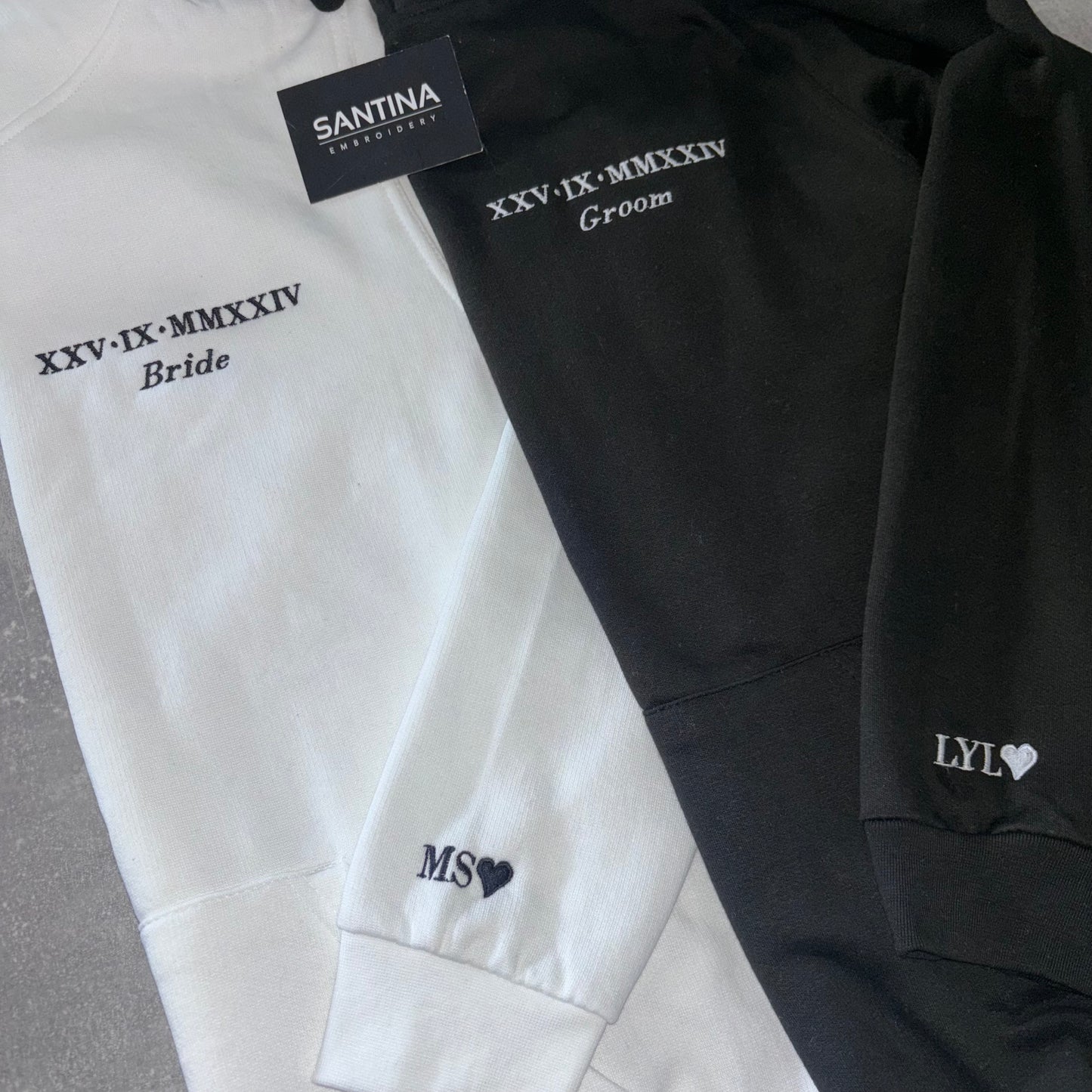 Roman numeral bride groom personalised embroidered hoodie