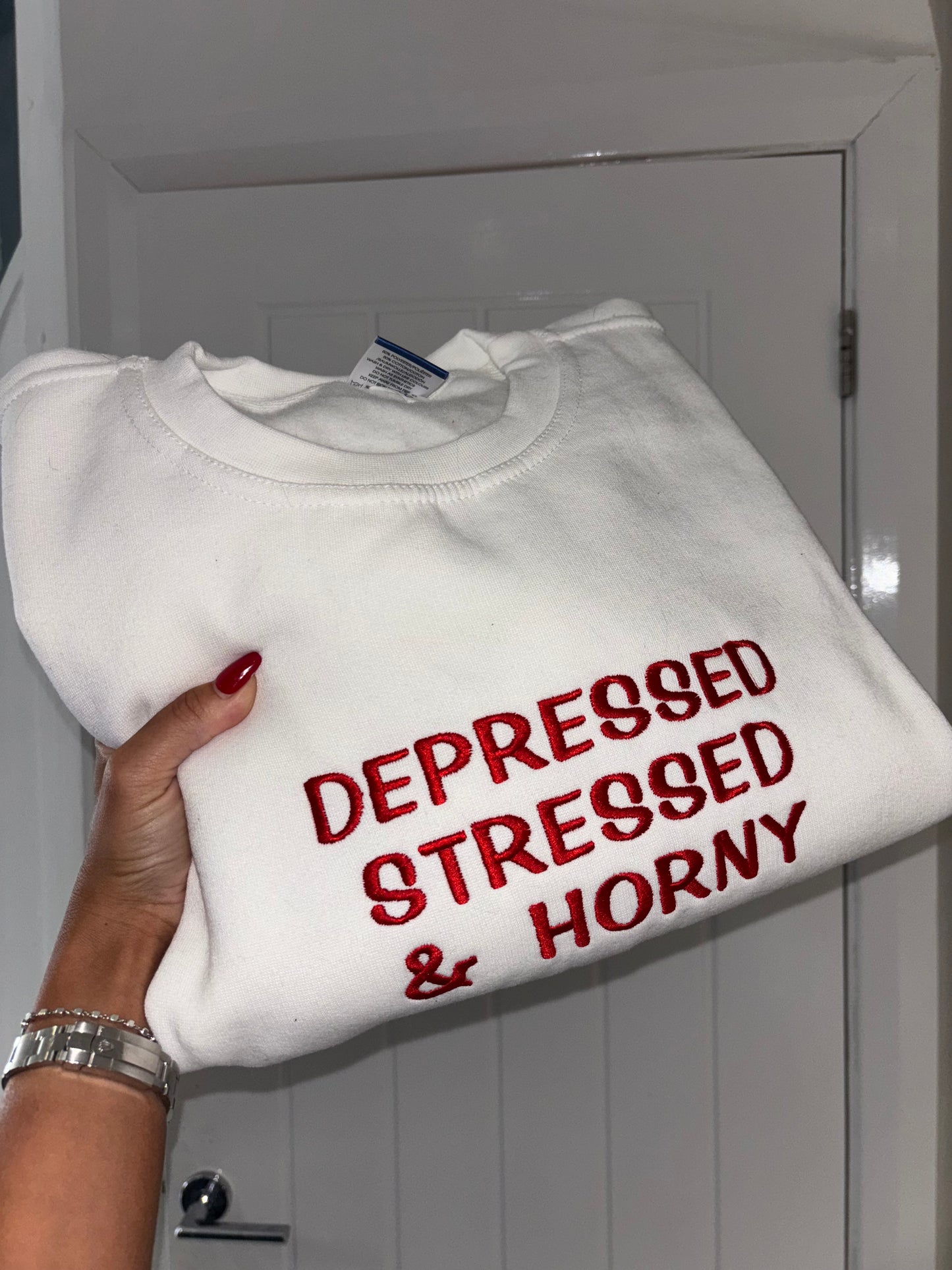 Depressed stressed & horny tshirt sweater or hoodie