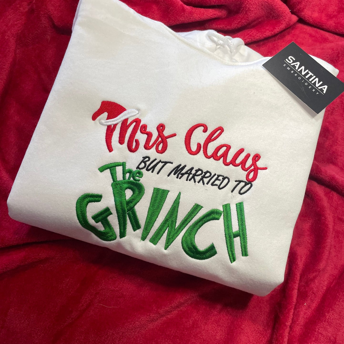 Mrs Claus + the Grinchh funny Christmas sweater or hoodie