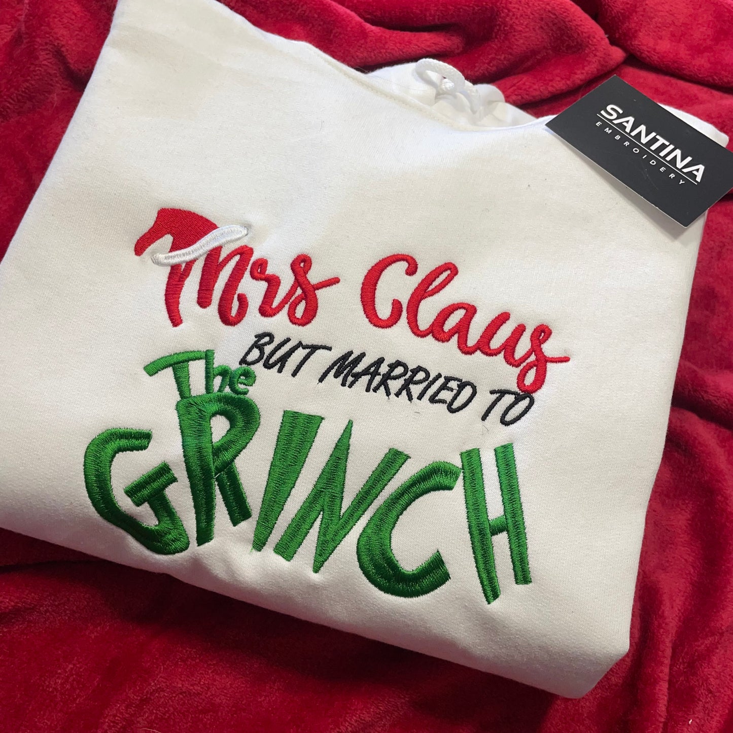 Mrs Claus + the Grinchh funny Christmas sweater or hoodie