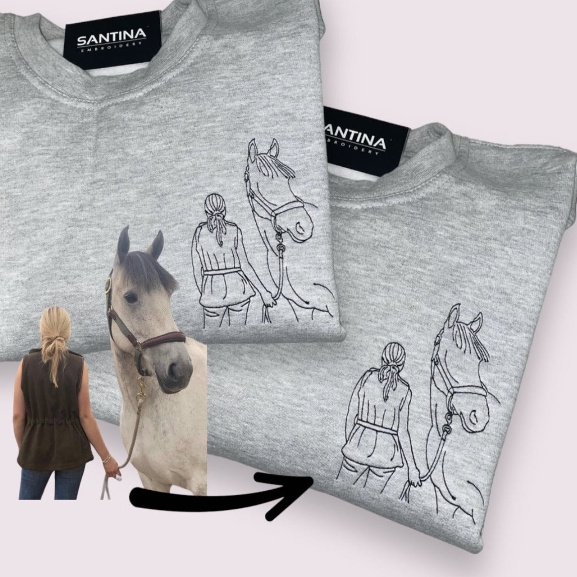 Personalized T-shirt with an intricately embroidered portrait outline of a special memory