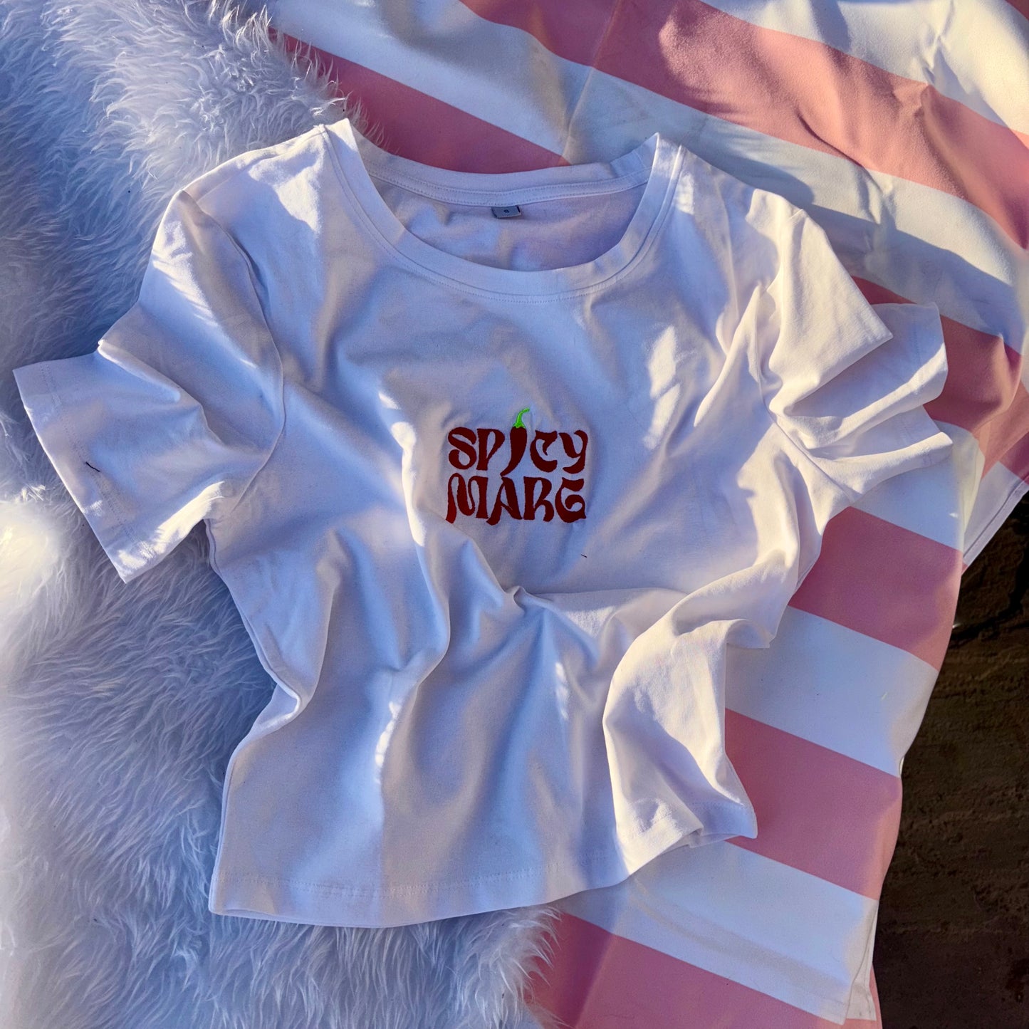 SPICY MARG (red text) baby tee