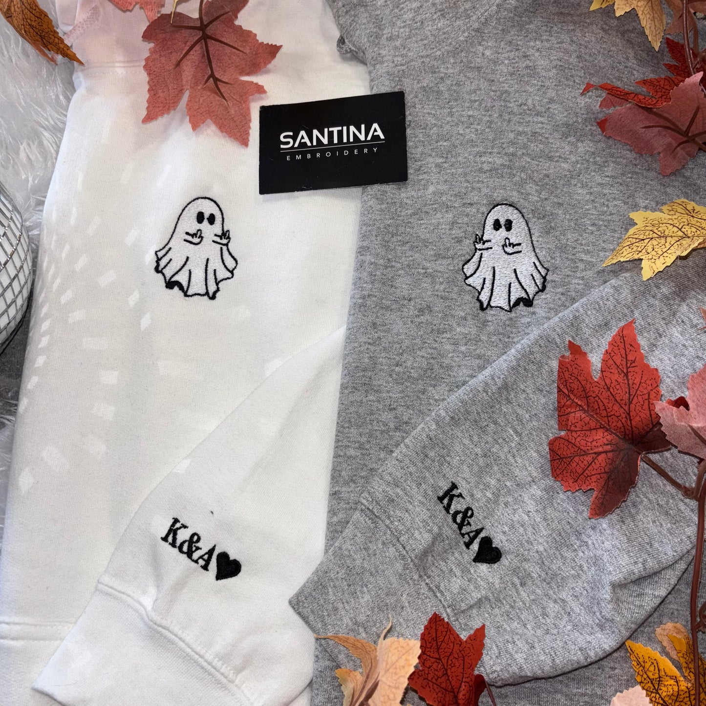 Swearing ghosts embrodiered hoodies for couples with initials