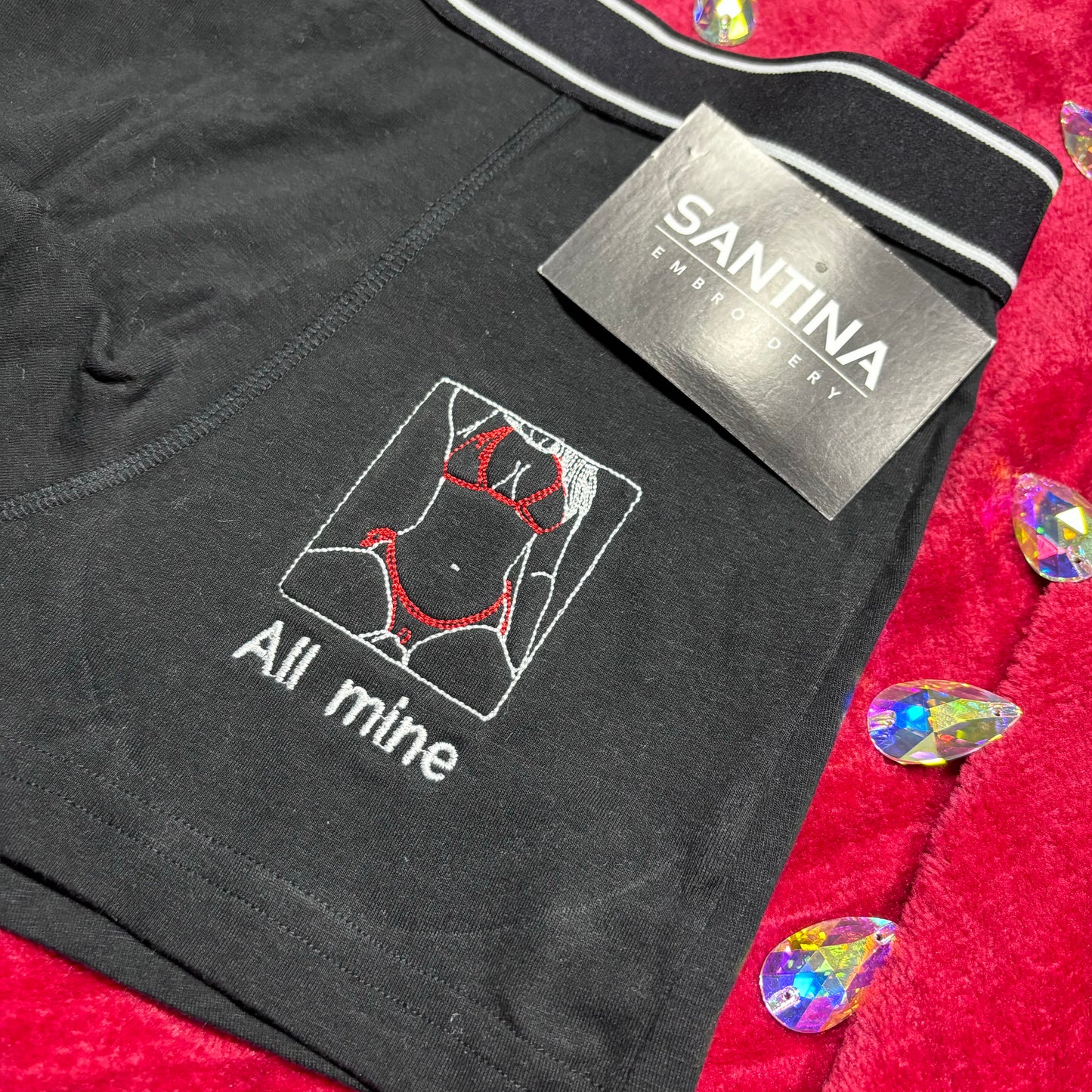 Spicy embroidered men’s boxer shorts.