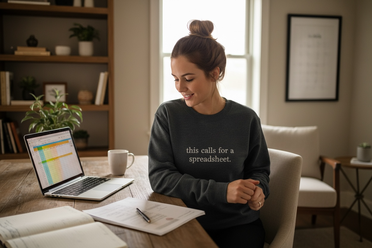 This call for a spreadsheet, embroidered tee / sweater / hoodie.