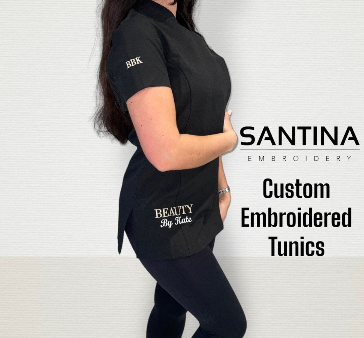 Professional Beauty Tunic with Business Name Embroidery - Side View