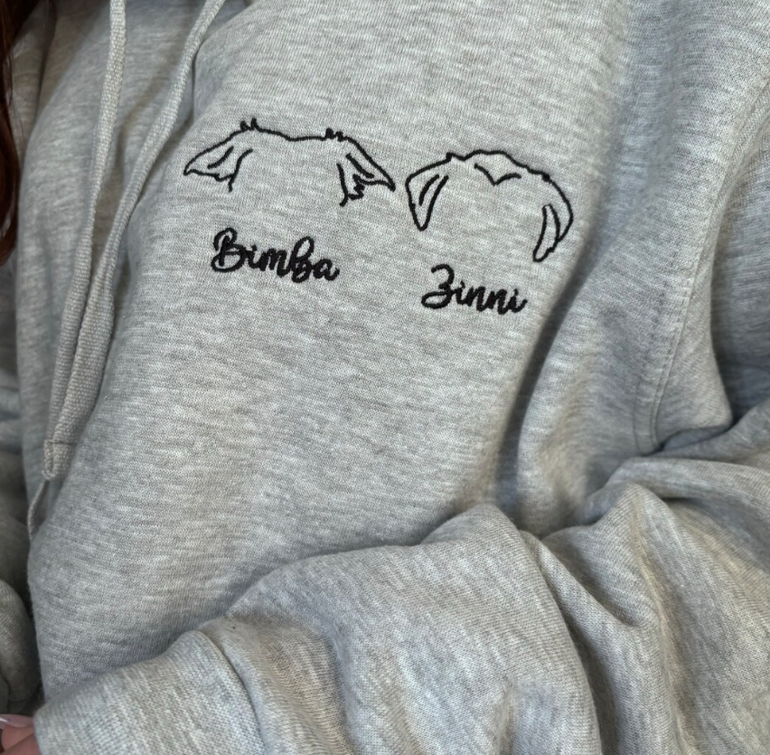 Your pets ears and name , custom embroidered tshirt sweatshirt or hoodie