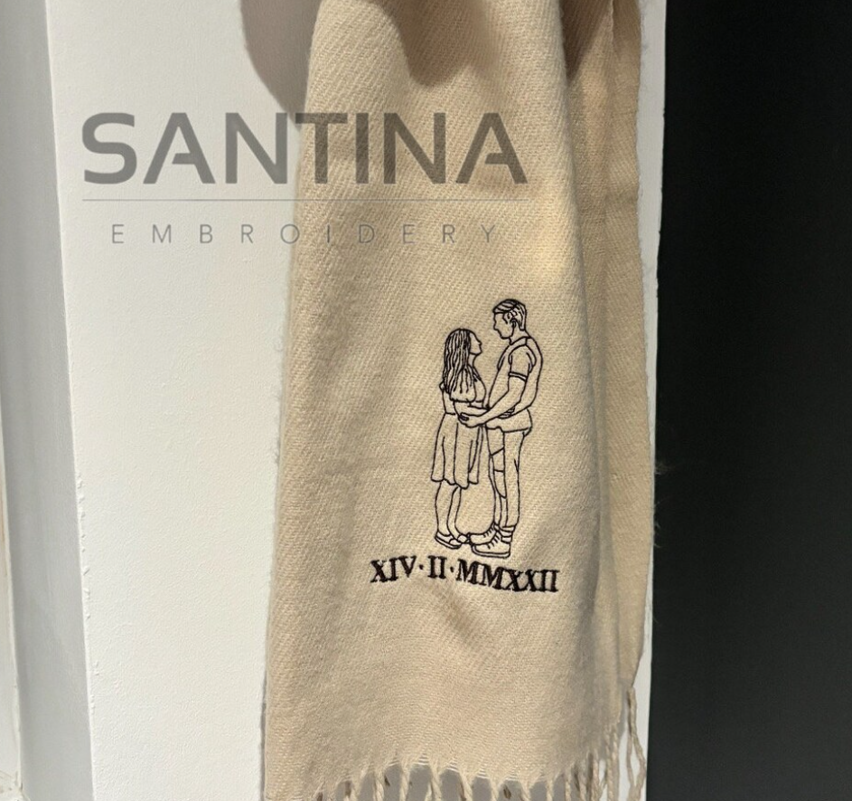 Embroidered outline portrait unisex scarf