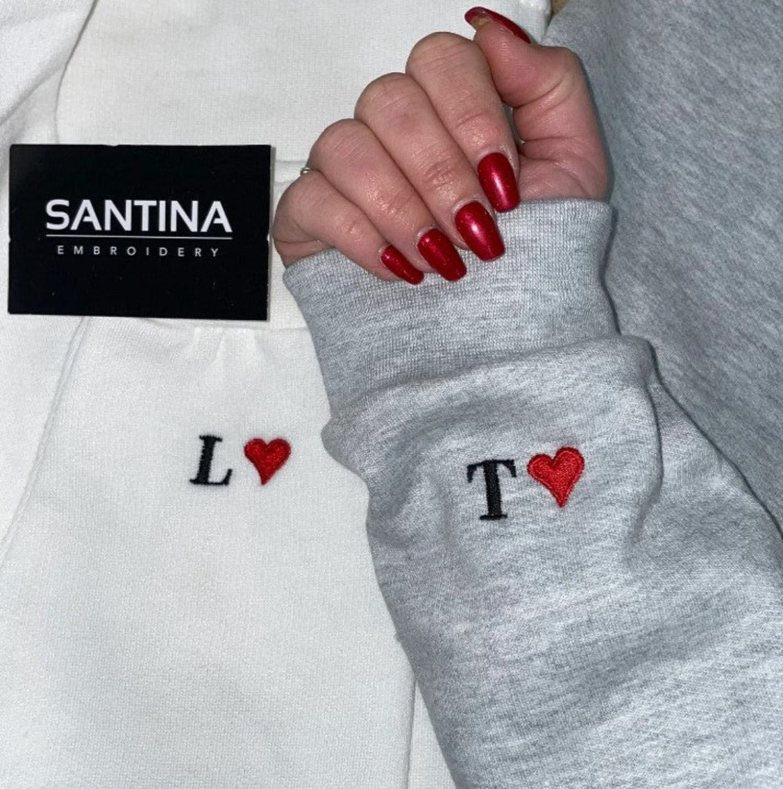 Personalized Embroidered Sleeve Initial Hoodie Matching Couple