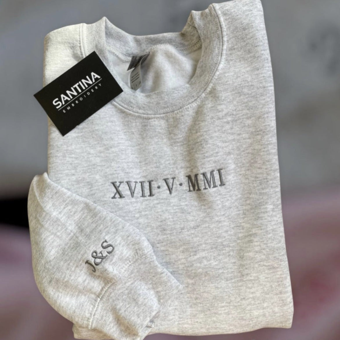 Personalized his and hers matching roman numeral sweatshirts