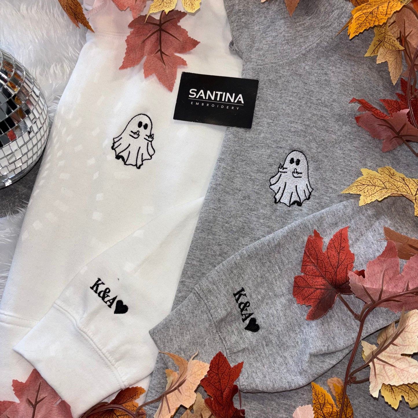 Swearing ghosts embrodiered hoodies for couples with initials