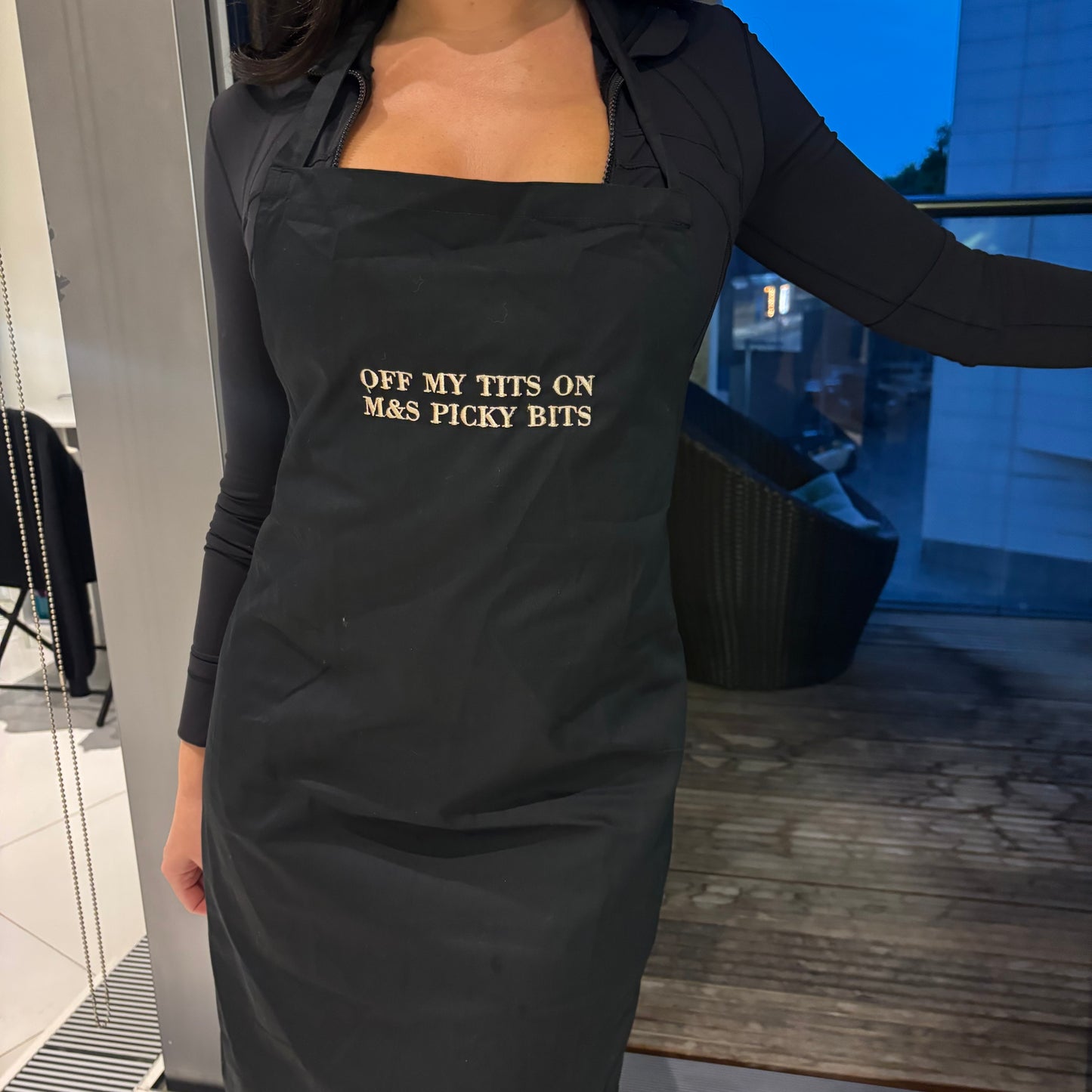 Off my tits on M&S picky bits unisex kitchen apron 🧑‍🍳