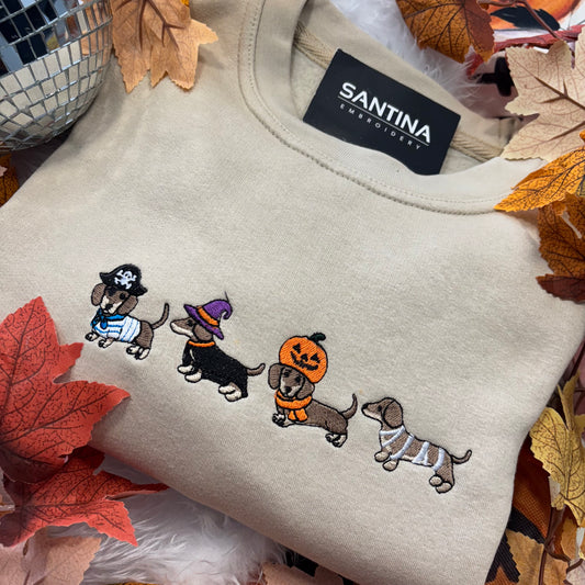 Cute Halloween Dachshund Embroidered tee sweater or hoodie 🐶 👻