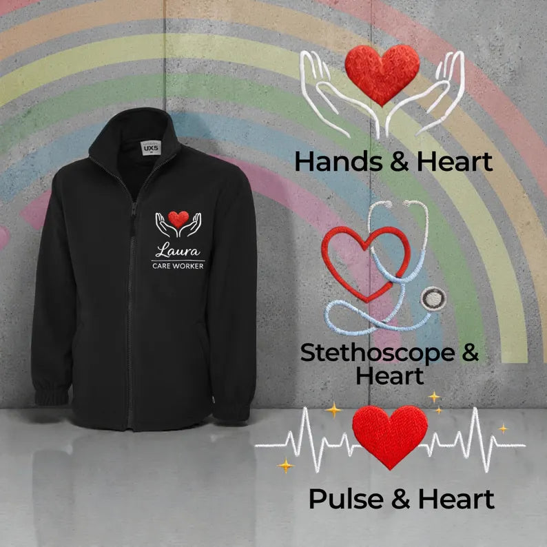 New designs , healthworker fleece or zip up personalised jackets