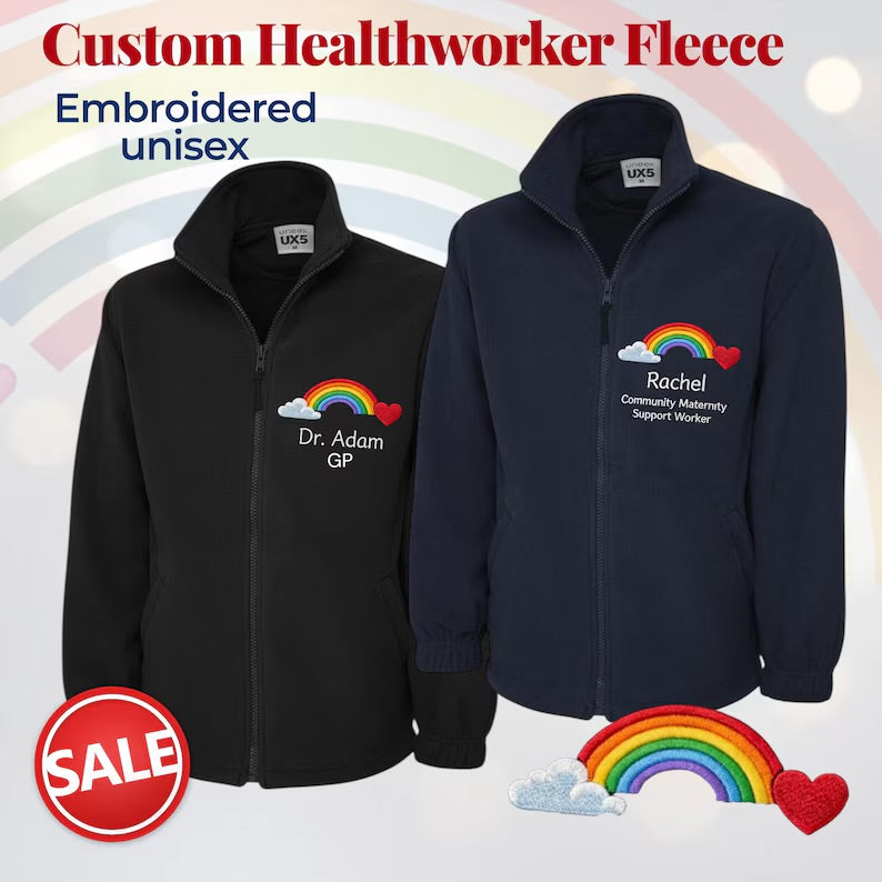 Healthworker custom UNISEX full zip FLEECE jacket, customised with your name/location/role