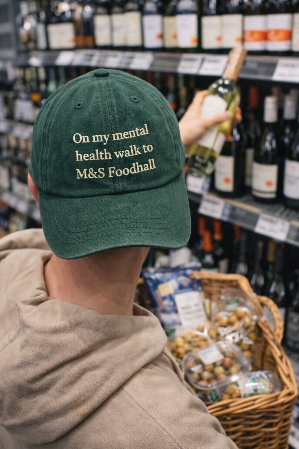 On my mental health walk to M&S Foodhall cap 🧀 🫒