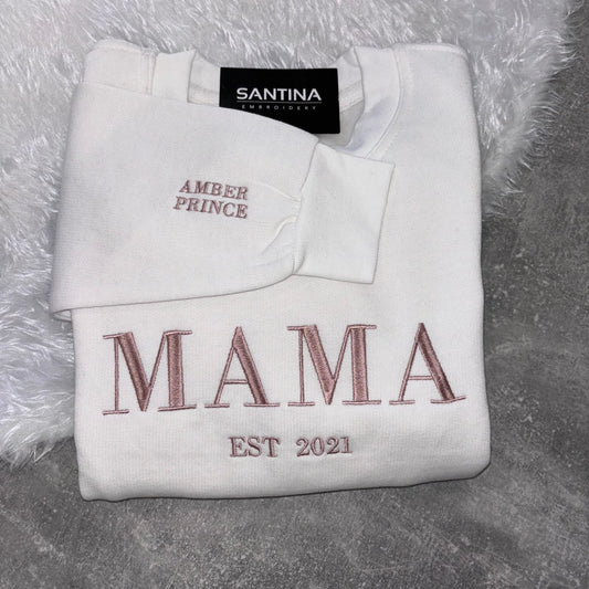 Mama block style embroidered sweater or hoodie with children’s name