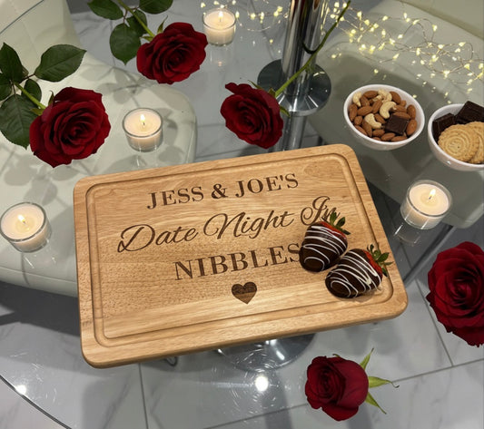 Personalised Date night in nibbles , snackboard chopping board.