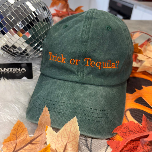 Trick or Tequila? Embroidered fun autumn Halloween cap
