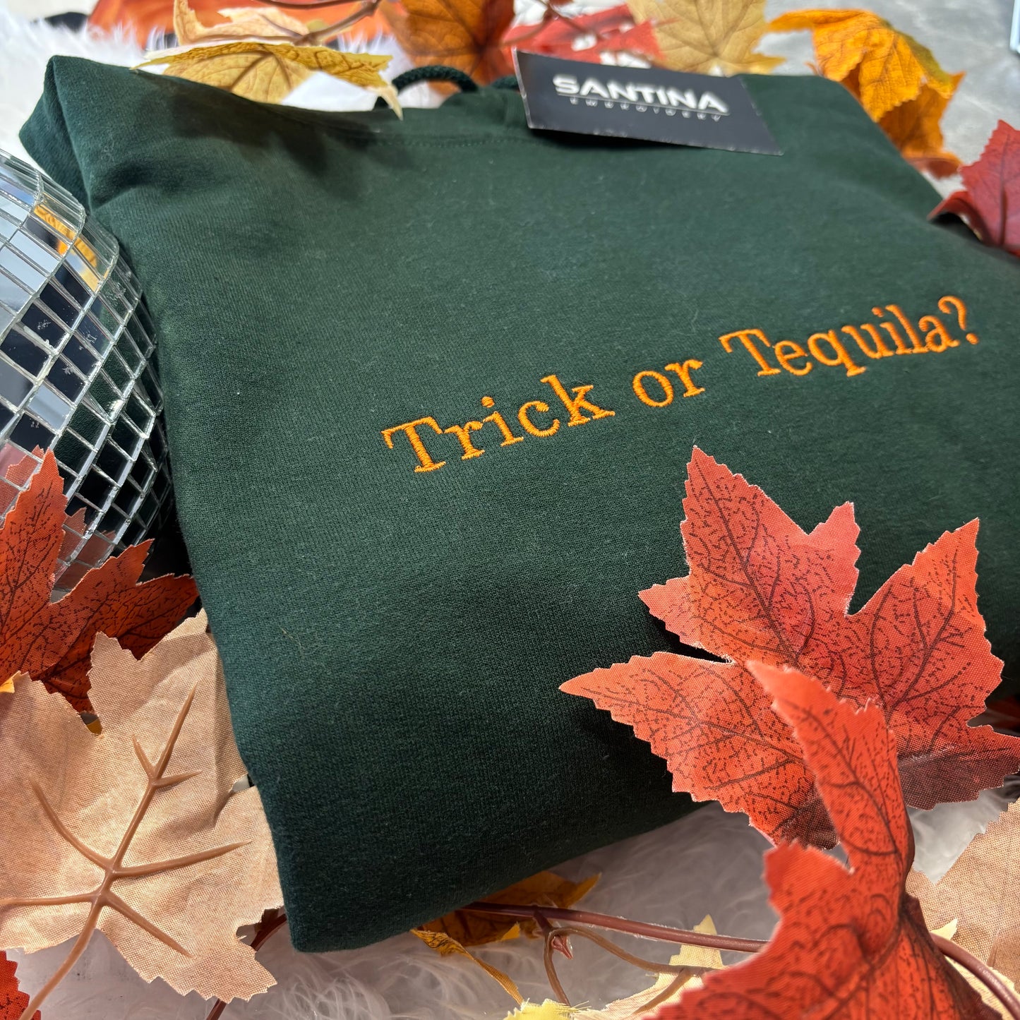 Trick or tequila fun embroidered tee shirt, sweater or hoodie