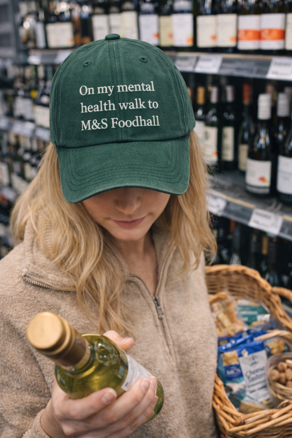 On my mental health walk to M&S Foodhall cap 🧀 🫒
