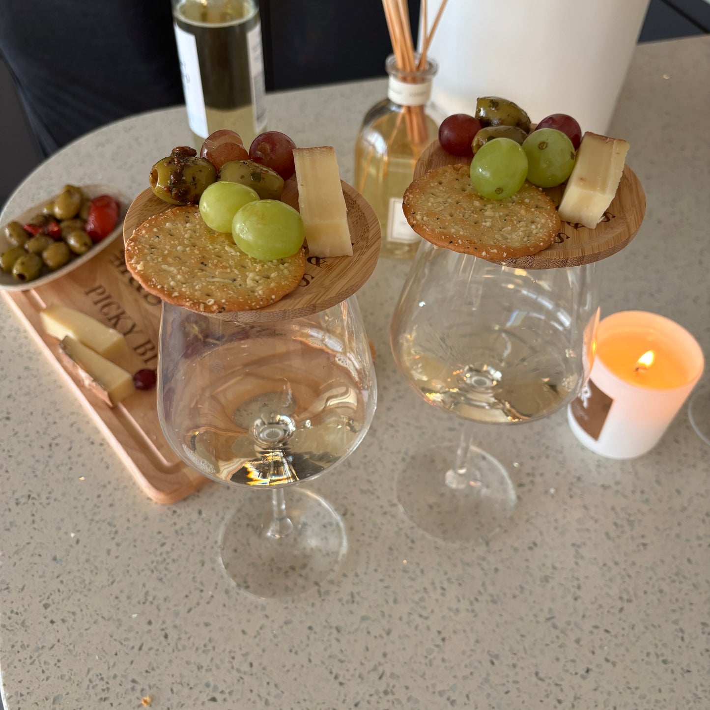 Engraved charcuterie wine glass toppers. Picky bits boards for wine / cocktail glass 🍷