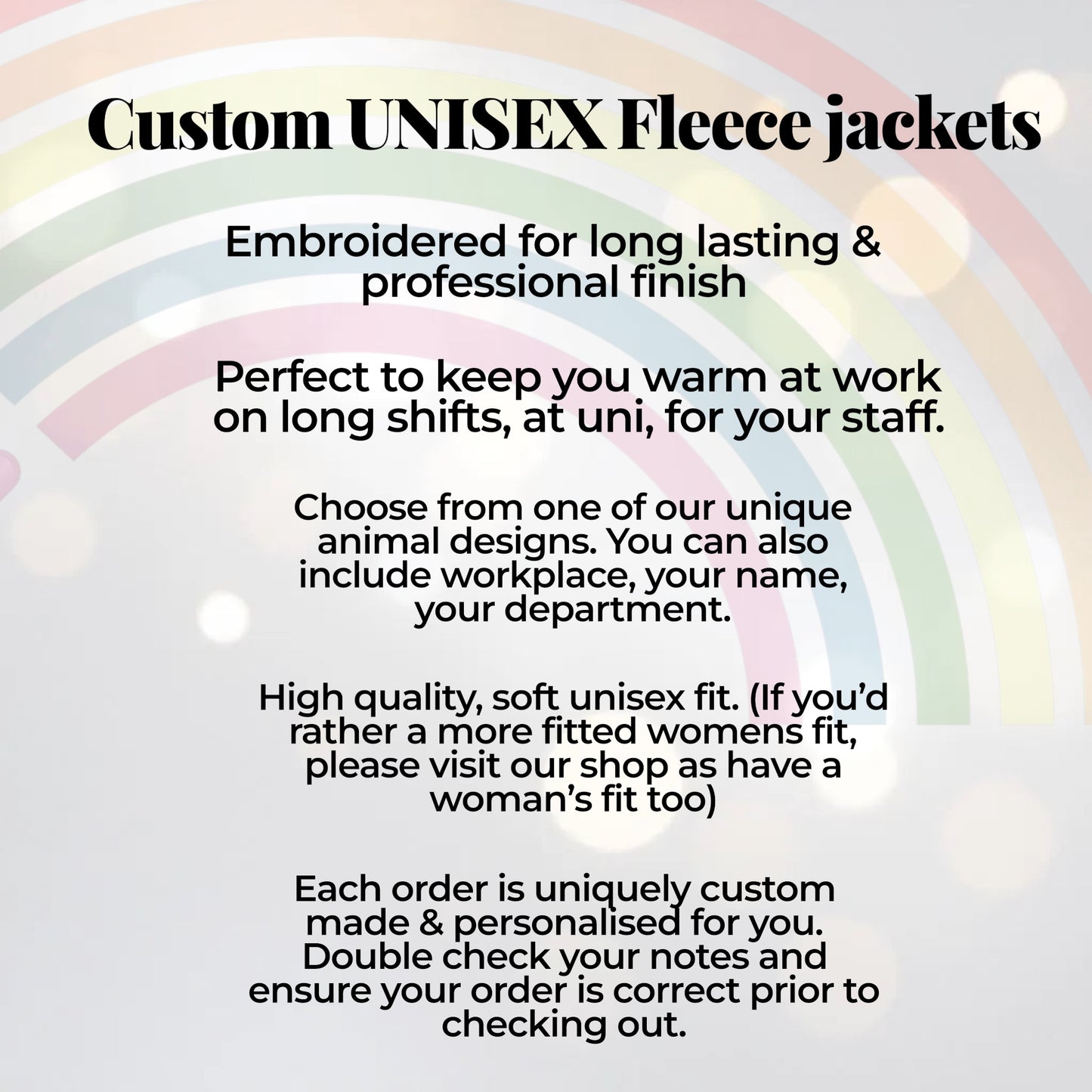 Cute Animal health worker / teacher UNISEX personalised fleece