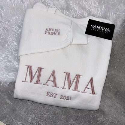 Mama block style embroidered sweater or hoodie with children’s name