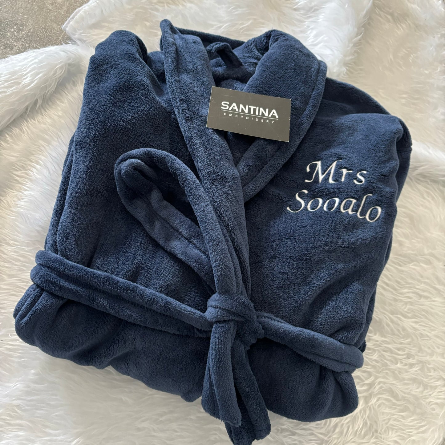 custom embroidered bath robes, initials or text.