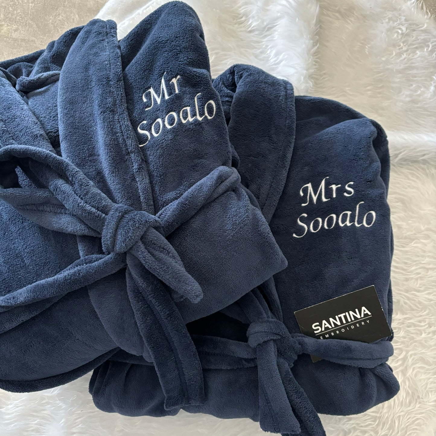 custom embroidered bath robes, initials or text.