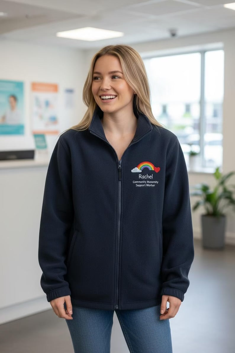 Healthworker custom UNISEX full zip FLEECE jacket, customised with your name/location/role