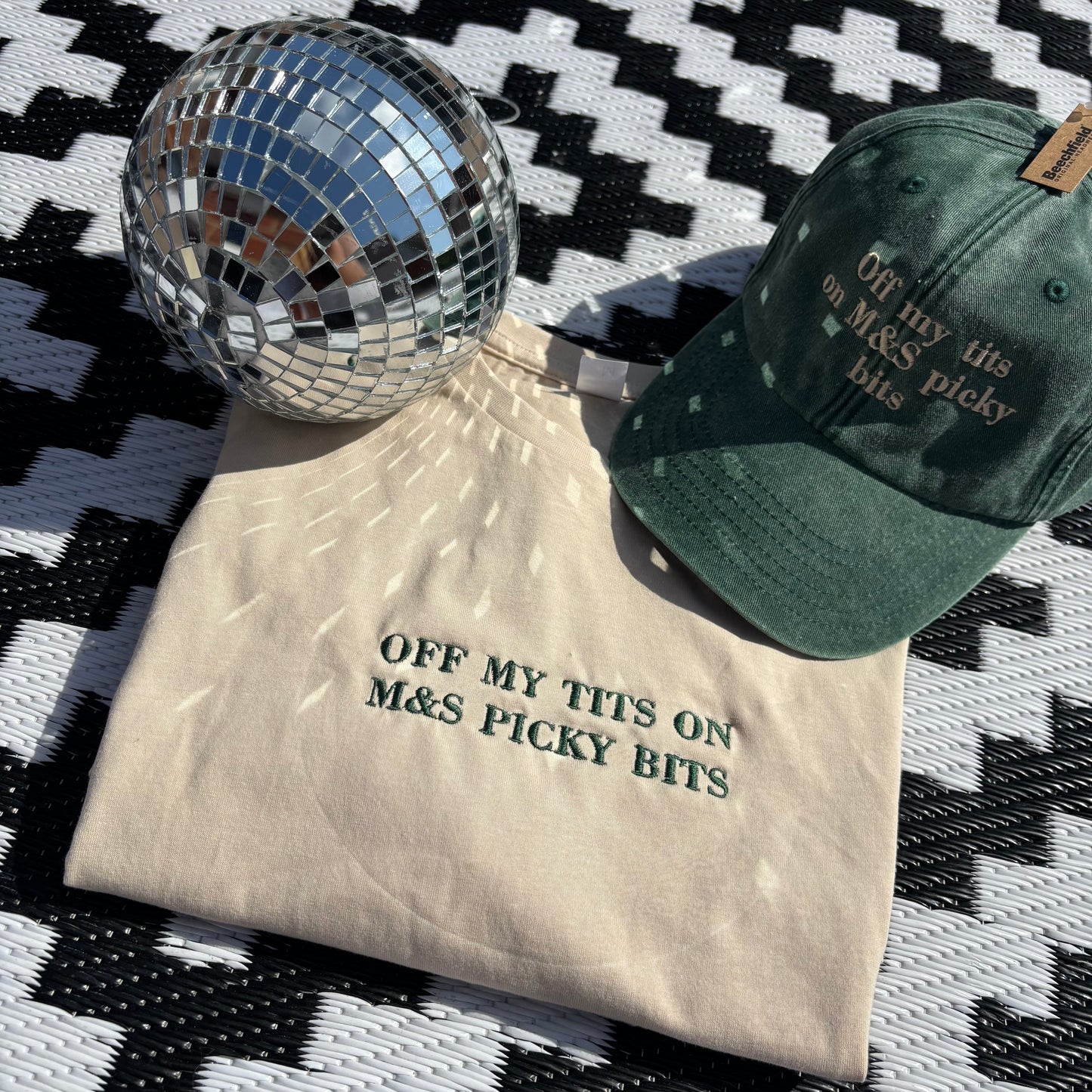 Off my tits on M&S picky bits embroidered baby tee OR unisex tee