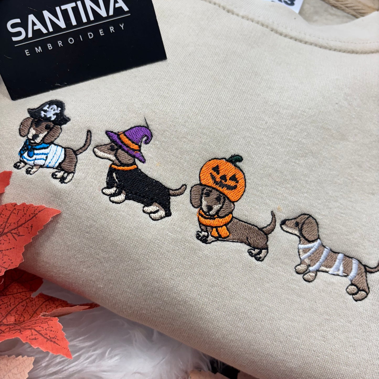 Cute Halloween Dachshund Embroidered tee sweater or hoodie 🐶 👻