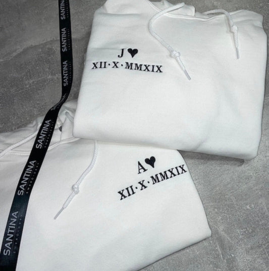 Custom Roman Numeral and Initial Hoodie in White