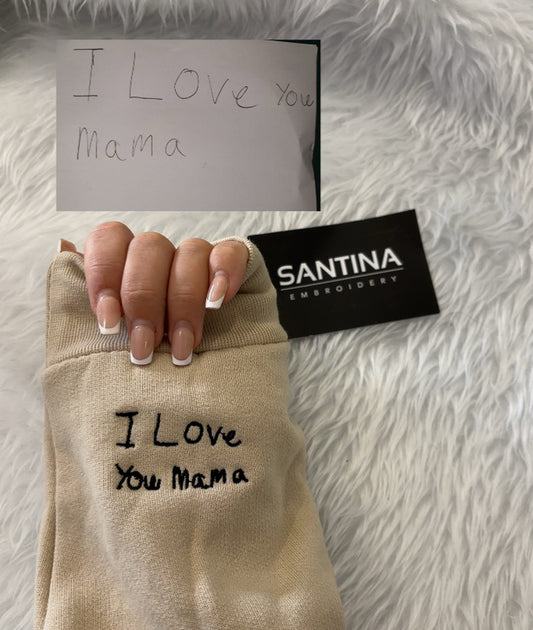 Child’s handwritten note inside sleeve sweatshirt or hoodie for Mother’s Day