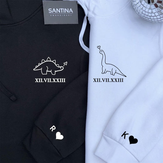 Personalised cute Dino hoodies for couples