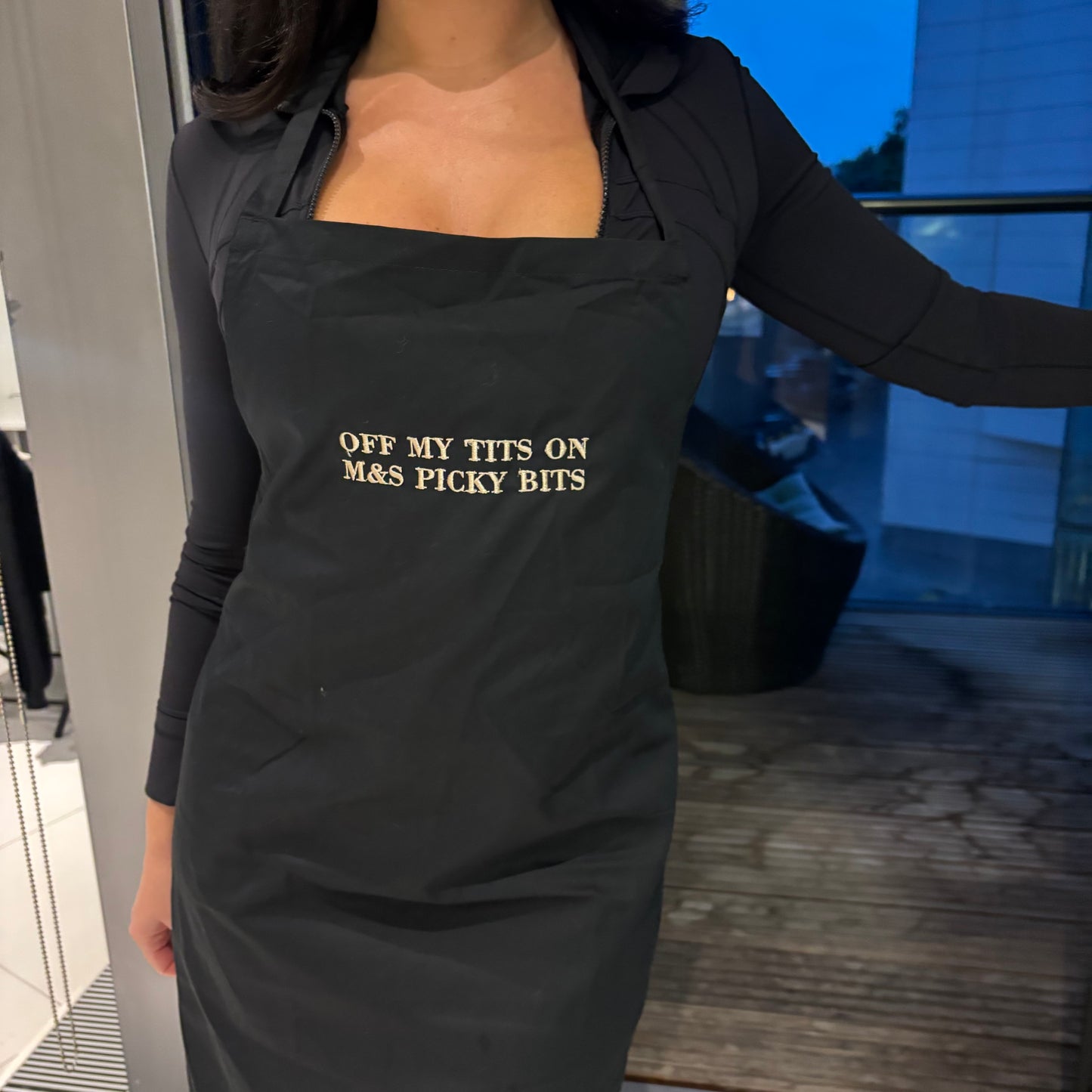 Off my tits on M&S picky bits unisex kitchen apron 🧑‍🍳