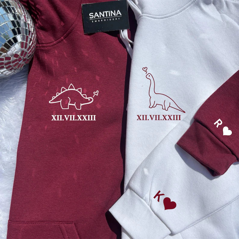 Personalised cute Dino hoodies for couples