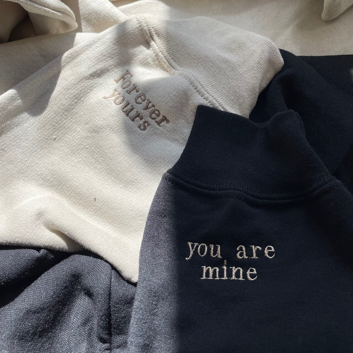 Custom Message Embroidered Sleeve Sweatshirt or Hoodie Santina