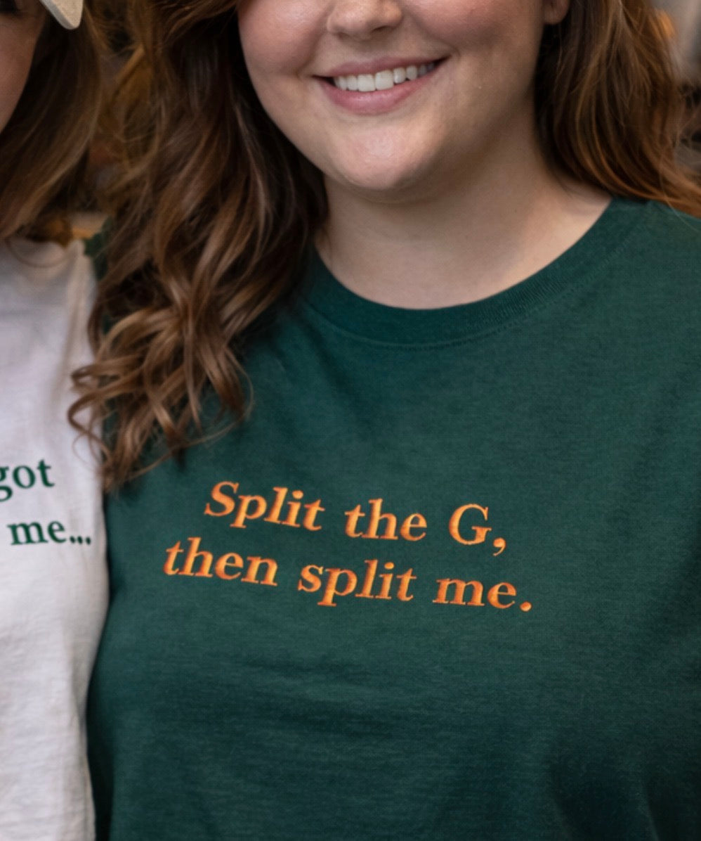 Split the G then split me 😉 ☘️ Cropped or unisex tee.