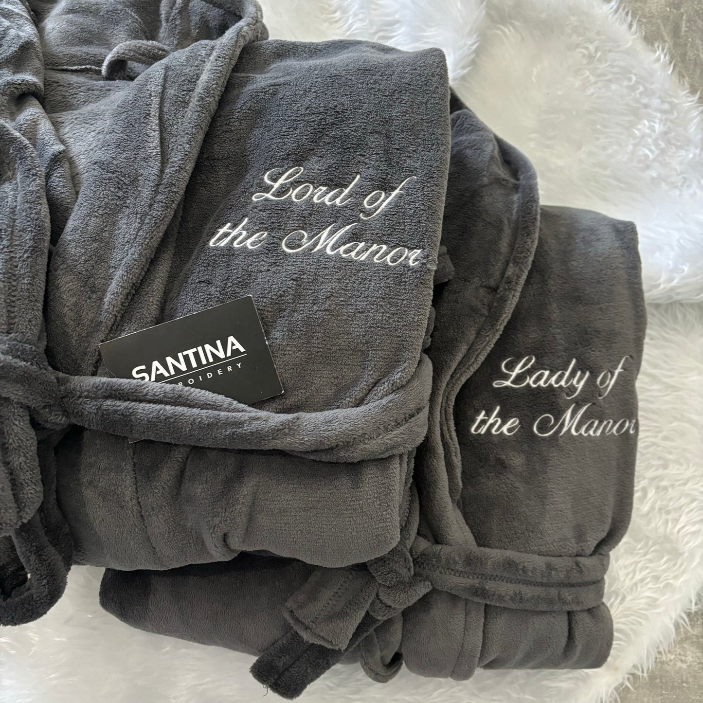 custom embroidered bath robes, initials or text.