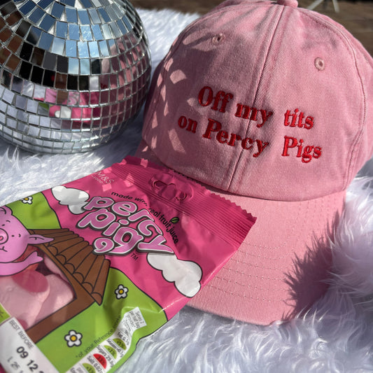 Off my tits on Percy pigs cap 🐷