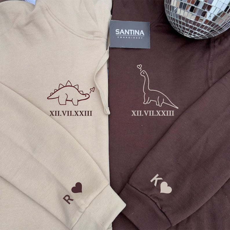 Personalised cute Dino hoodies for couples