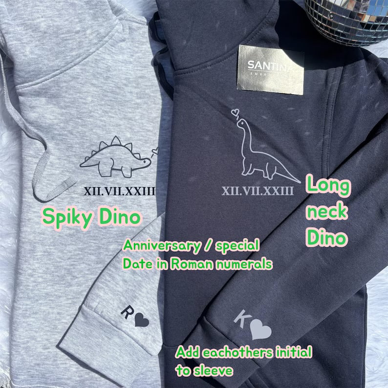 Personalised cute Dino hoodies for couples