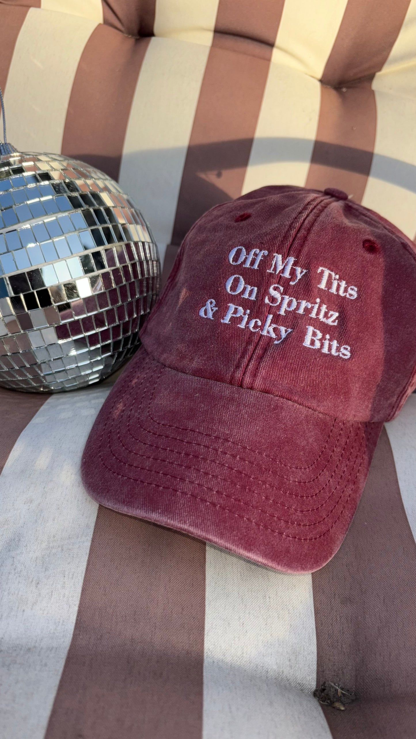 Off my tits on spritz &  picky bits custom embroidered slogan cap