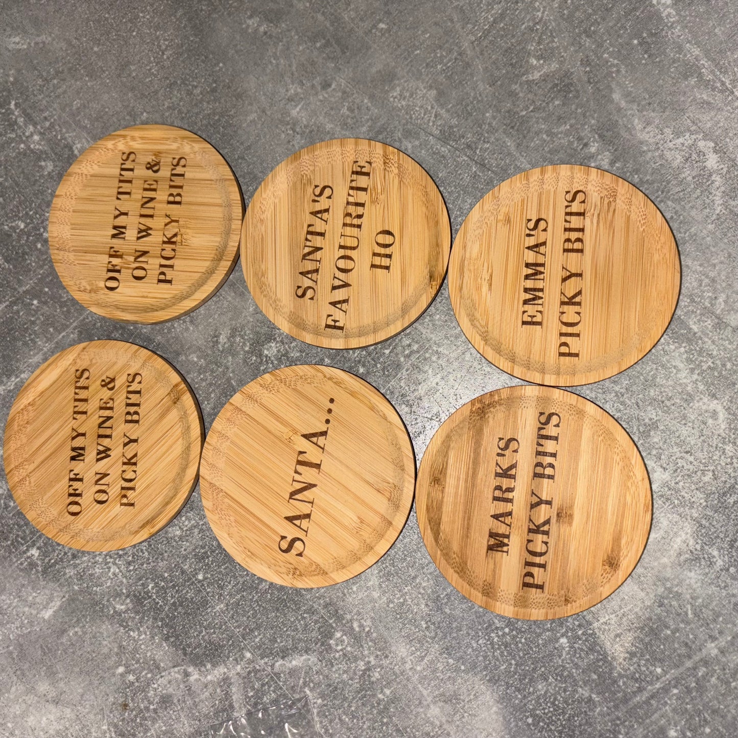 Engraved charcuterie wine glass toppers. Picky bits boards for wine / cocktail glass 🍷