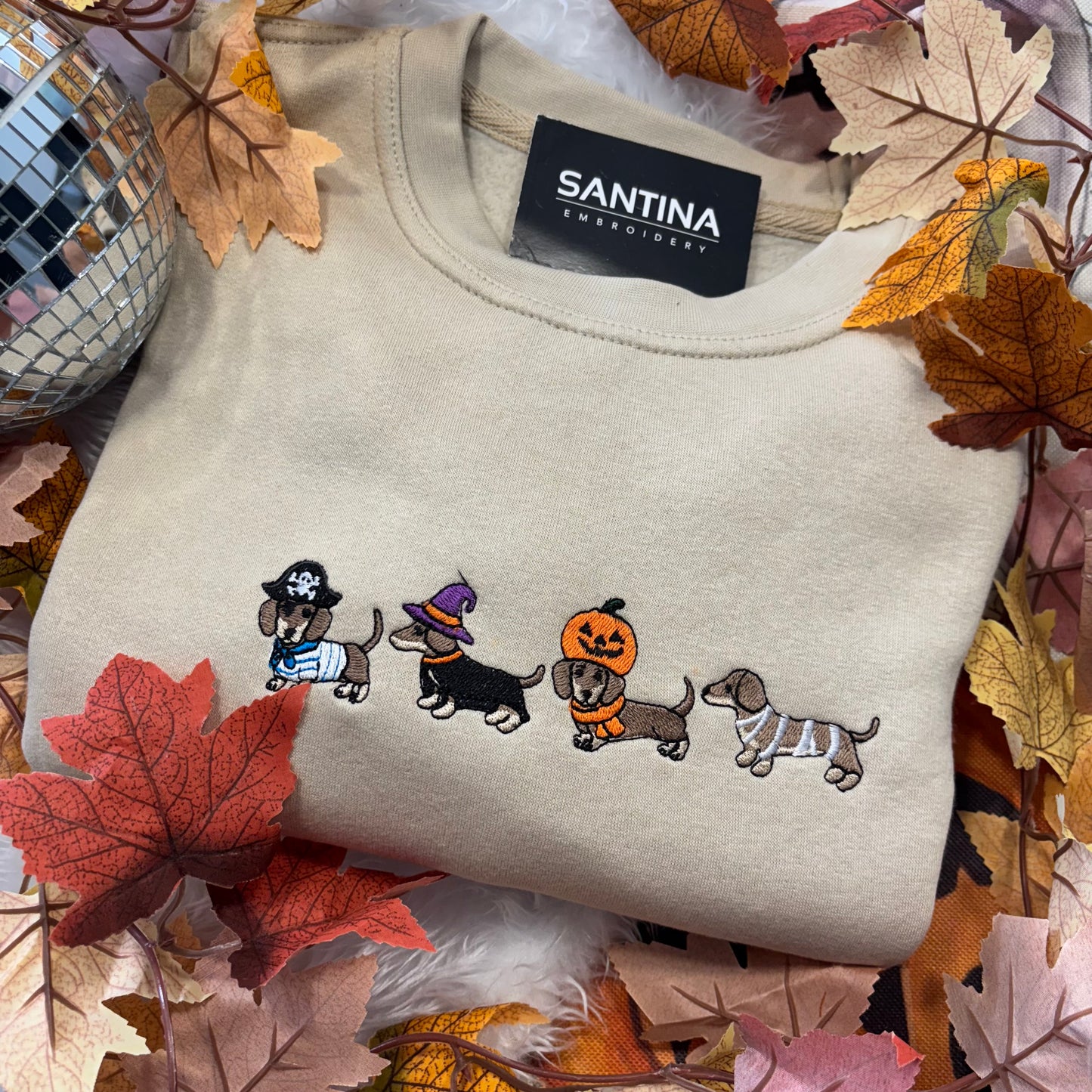 Cute Halloween Dachshund Embroidered tee sweater or hoodie 🐶 👻